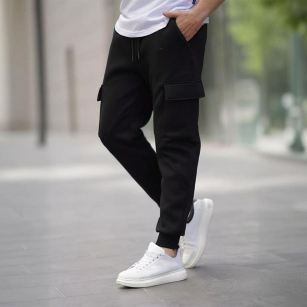 Ceisia Men Solid Color Loose Casual Pants Elastic Waist Drawstring Sports Gift Work Trousers