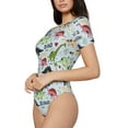 thumbnail image 2 of KLL Women 's Crew Neck Bodysuit Jumpsuits Cute Dinosaurs Print Short onesies Stretch T Shirts, 2 of 7