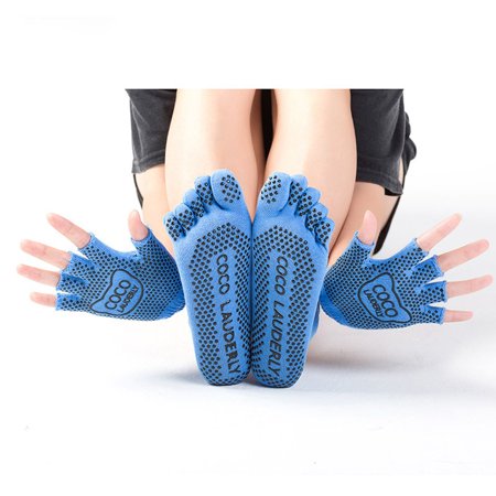 Training Non Slip Compression Socks Sports Accessories Football Fitness Gloves Cycling Sports Five-toed Socks Socks and Gloves Set Half Finger Gloves Yoga Glove & Sock Set BLUE FULL TOE SOCKS