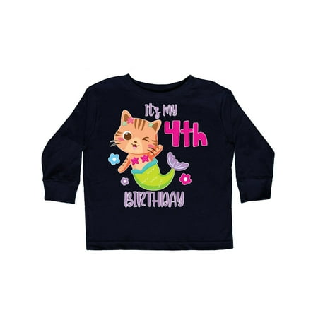 

Inktastic It s My 4th Birthday with Cute Cat Mermaid Gift Toddler Toddler Girl Long Sleeve T-Shirt