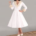 thumbnail image 2 of Bibifish Womens Dress Winter Vintage Style Trim Hem Dress Long Sleeve Deep V Neck Sexy Elegant Midi Dress Gorgeous Christmas Party Gown, 2 of 5