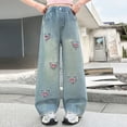 thumbnail image 2 of NOLDARES Girl's Applique Elastic High Waist Jeans Wide Leg Loose Denim Pants with pockets(Blue,11-12 Years), 2 of 6