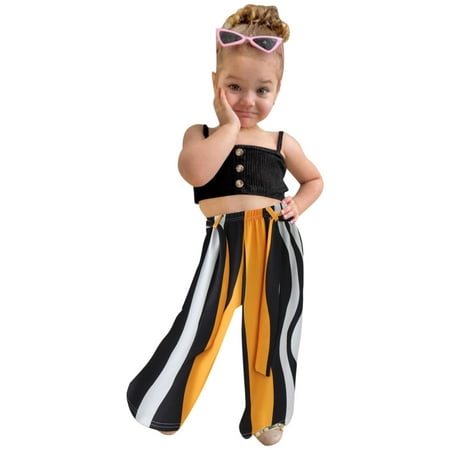 

Toddler Girls Fashion Summer Suspender Tops Vest Striped Pants 2PCS Outfits Clothes Set Toddler Girls Clothes Child Leisure Outwear