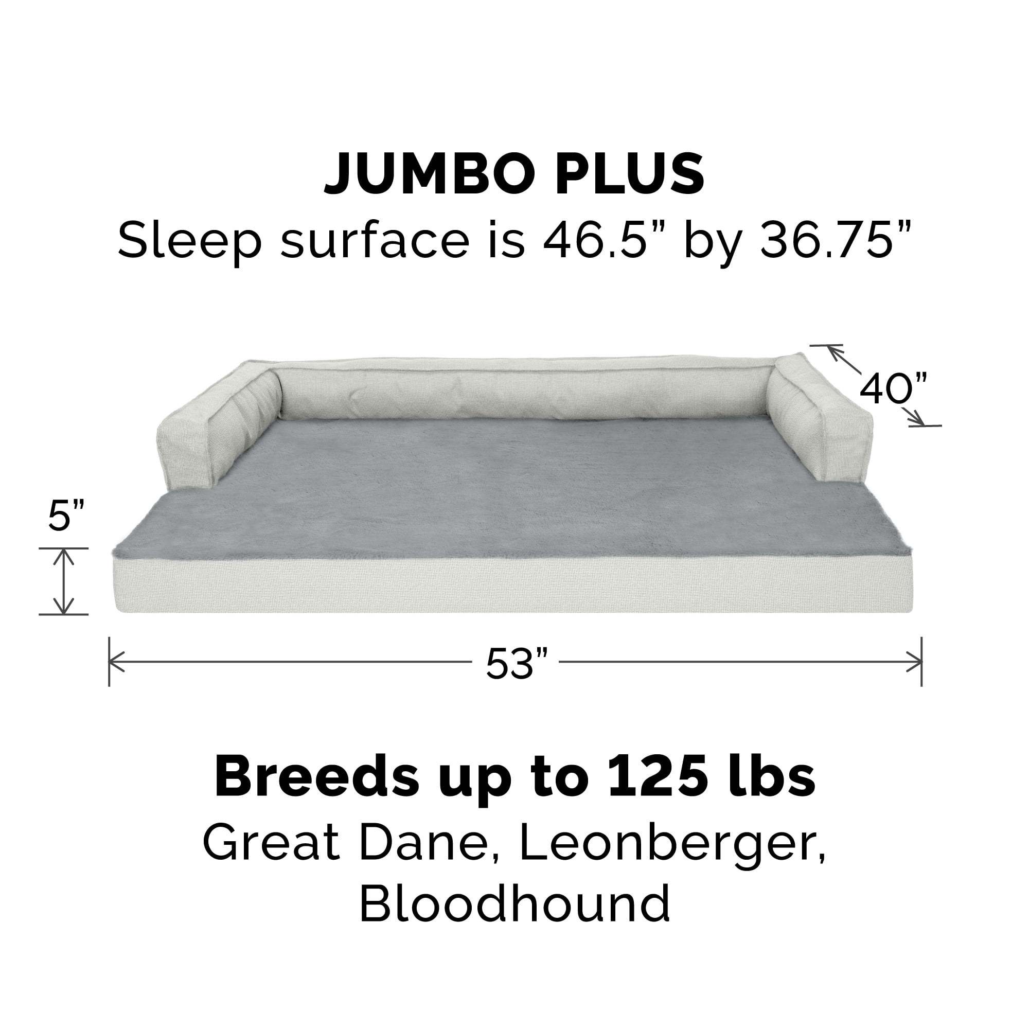 FurHaven Pet Products Plush & Decor Check Comfy Couch Orthopedic Pet Bed for Dogs & Cats - Gray, Jumbo Plus