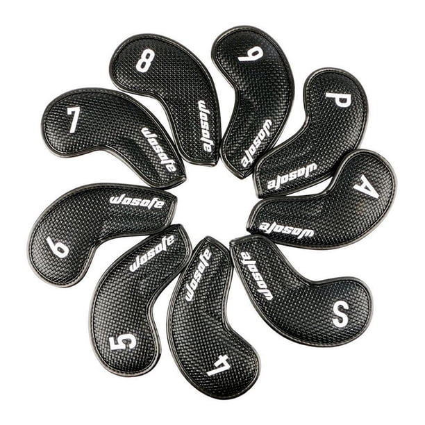 9 piezas Golf Iron Covers Set Golf Club Headcovers PU cuero bordado número Textura tejida negra kusrkot Cubiertas de cabeza de hierro de golf