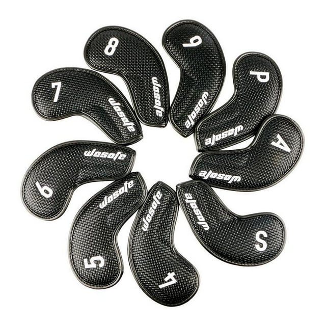 Juego de fundas de hierro para Golf, 9 Uds., fundas para cabezas de palos de Golf, funda protectora para palos de Golf Textura tejida negra Cola Cubiertas de cabeza de hierro de golf