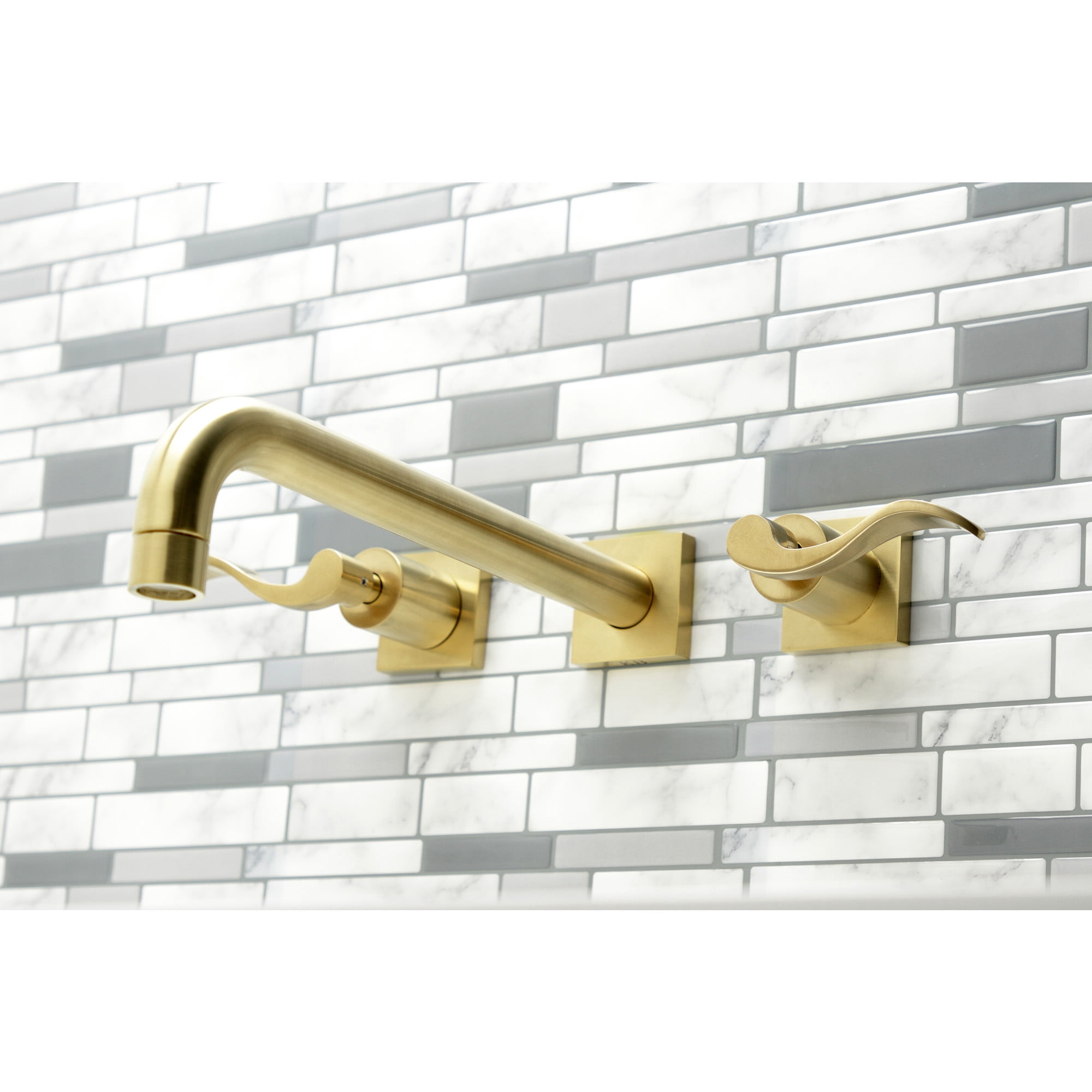 Kingston Brass KS6057DFL NuWave Two-Handle Wall Mount Roman Tub Faucet, Brushed Brass