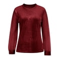 thumbnail image 5 of Dagugfen Blouses for Women Velour Long Sleeve Crew Neck Soft Loose Fitted Breathable Shirts Homewear Leisure Shirts Solid Color, 5 of 7