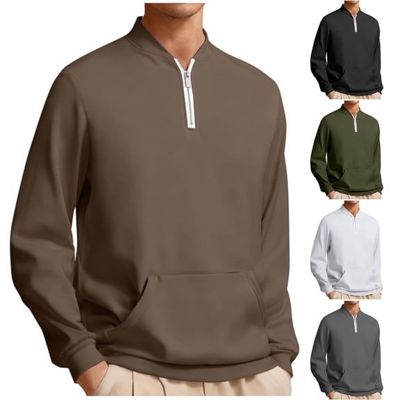 YOIAVAIOY Men's Half Zip Sweatshirts Long Sleeve Fleece Sweatshirts Solid Casual Pullover Tops with Pocket Black M