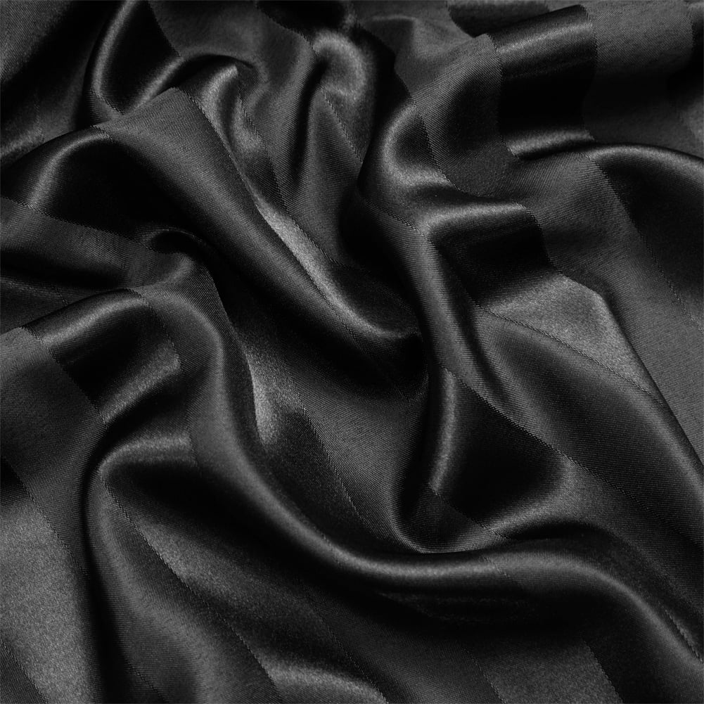 AiMay Italian Style  6 Piece Satin Bed Sheet Set Stripes Super Soft Deep Pocket 1800 Luxury Rich Silk 1 Flat Sheet 1 Fitted Sheet 4 Envelope Pillowcases Stain-Resistant Wrinkle Free (Queen, Black)