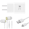 OEM EP-TA20JBEUGUS Inbox Replacement 15W Adaptive Fast Wall Charger for Ulefone Note 8 Includes Fast Charging 3.3FT Micro USB Charging Cable, and 3.5mm Earphone with Mic – 3 Items Bundle - White