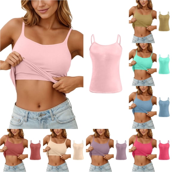 Gunia Built In Bra Spaghetti Strap Tank Top For Women Suspender Vest Yoga Underwear Cami Tank Tops For Women Light Pink Plus Size