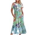 thumbnail image 1 of Penkiiy Robe T-Shirt Décontractée à Manches Courtes Imprimé Floral d'Été pour Femmes Col Rond Basique Fluide Vacances à la Plage L Vert, 1 of 5