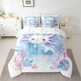 thumbnail image 3 of Manfei Cute Cartoon Axolotl Bedding Comforter Set 7pcs for Teens, Blue Watercolor King Bedding Sets, Dreamy Marine Coral Reversible Bed Sheets, Super Cozy Room Decor, 3 of 8