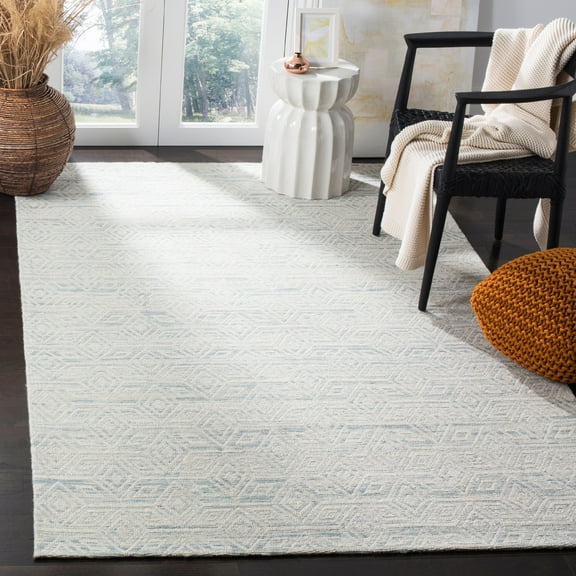 SAFAVIEH Marbella Kaelee Geometric Wool Area Rug, Light Blue/Ivory, 8' x 10'
