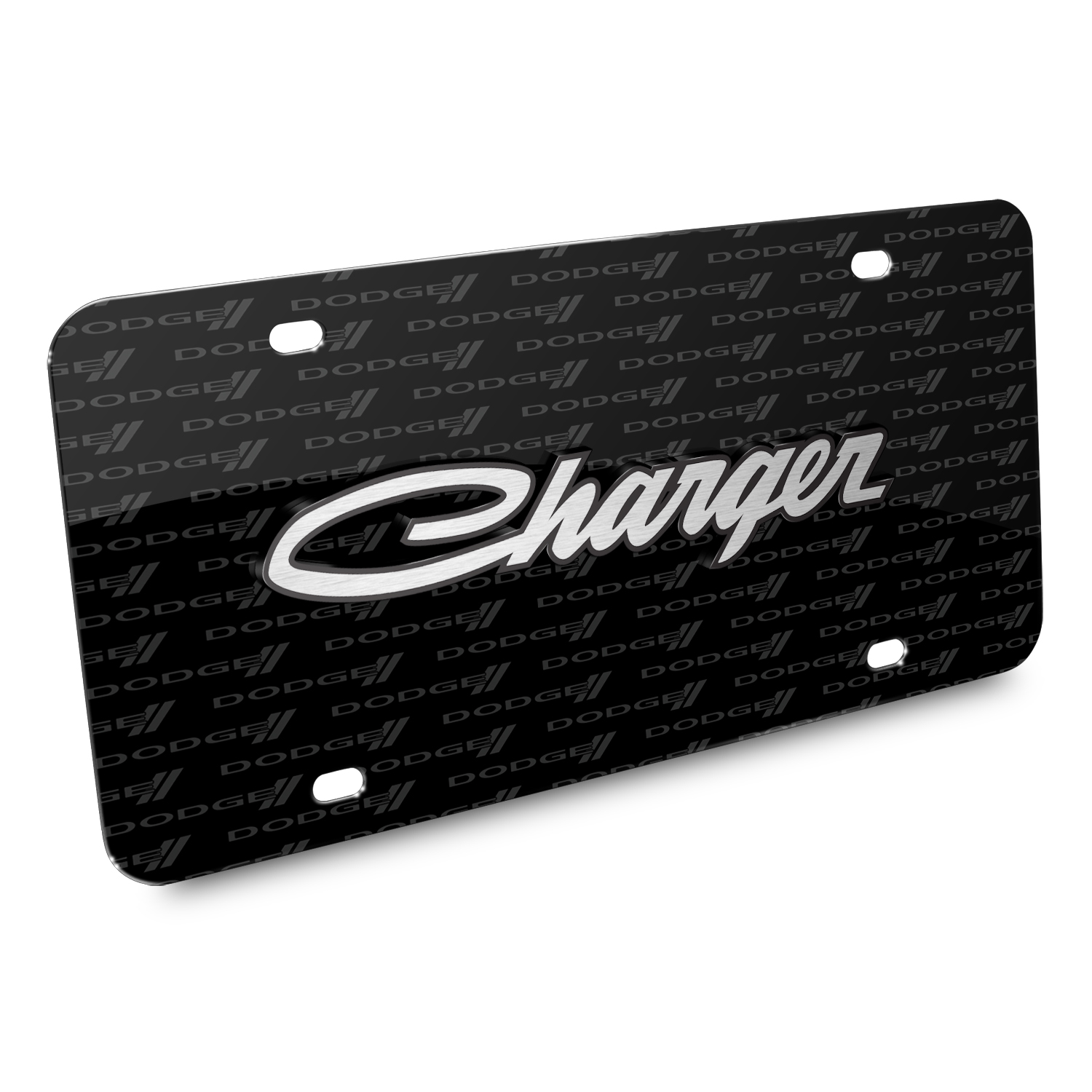 Dodge Charger Classic 3D Logo on Logo Pattern Black Aluminum License Plate - image 2 of 6