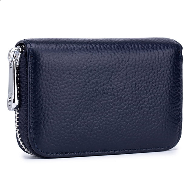 Bolso para tarjetas con cremallera de piel de vaca para hombre de Laklulu, con cepillo antirrobo RFID