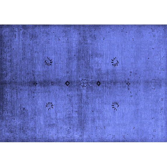 Ahgly Company Machine Washable Indoor Rectangle Oriental Blue Industrial Area Rugs, 7' x 10'