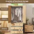 thumbnail image 4 of GarveeHome Armoire Wardrobe Closet with Drawers, 69.5" Tall Wooden Wardrobe Cabinet with Louvered Doors, Hanging Rod & 3 Drawers for Clothes Storage, Large Capacity Bedroom Organizer, Natural, 4 of 8