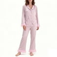 thumbnail image 2 of Yangnuo Women's Casual Velvet Fur Trim Collared Long-Sleeve Pajama Set Women's Casual Solid Color Long Sleeved Lapel Set Casual Top Pants Pajama Set, 2 of 4