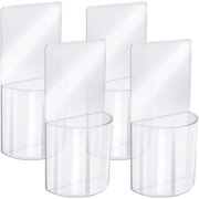 STONCEL 4 PCS Remote Control Holder Wall Mounted Acrylic Media Organizer Transparent, Media Organizer No Drilling Storage Box TV Remote Holder for Bedroom Table Nightstand