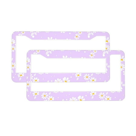 A Pair Of Circular License Plate Frames 12.3×6.3in Easy To Install With Sunscreen And Corrosion Resistance Used For Cars Suvs Trucks Vans Etc Daisy Flower