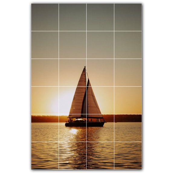 Picture-Tiles.com: Boat Ceramic Tile Wall Mural WAL500235-46S. 17"W x 25.5"H using (24) 4.25" x 4.25" Ceramic Tiles-Satin Finish