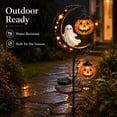 thumbnail image 3 of Solar Halloween White Ghost & Pumpkin Moon Garden Stake Light, Outdoor Waterproof LED Halloween Yard Decoration with Crescent Moon, Hanging Jack-o'-Lantern Lantern for Garden, Patio, Walkway, Porch, 3 of 6