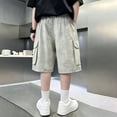 thumbnail image 5 of Big Kids Breathable Baggy Cargo Capri Shorts, Printed Fabric Snap Pocket Summer Light‑Weight Casual Shorts for Boys, 5 of 6