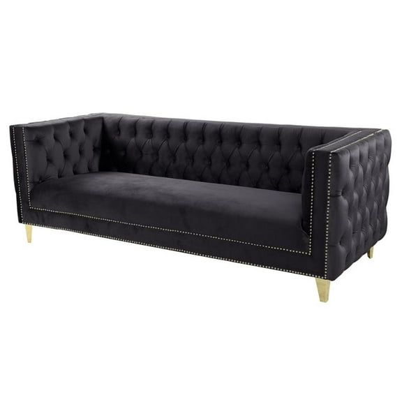 Better Home Products Luxe Upholstered Velvet Sofa with Gold Legs in Black