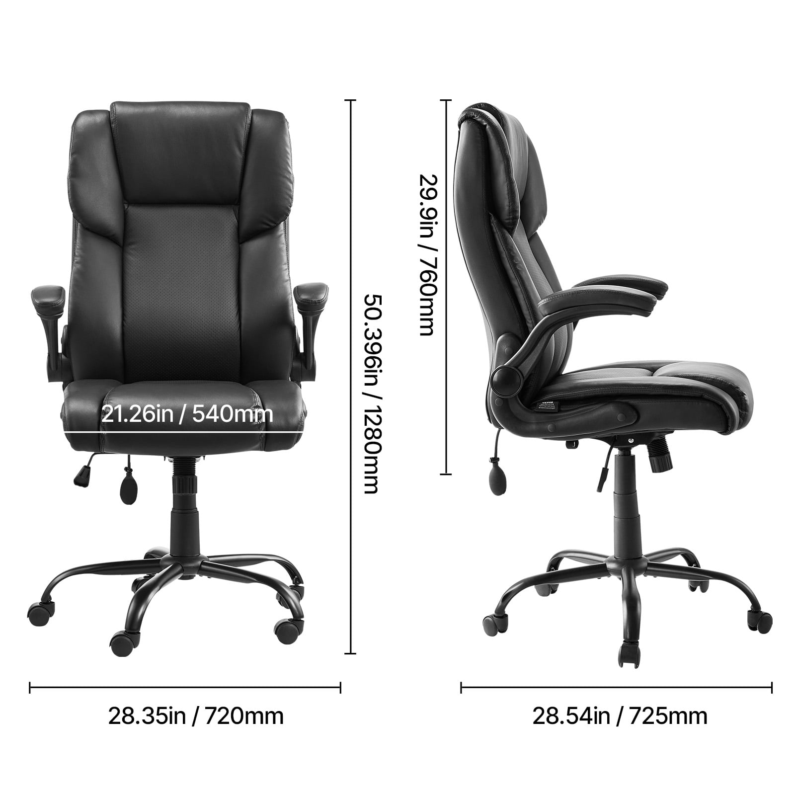 VEVOR Executive Office Chair with Lumbar Support, 300lb Capacity Office Chair with Flip-up Armrests & Lumbar Pillow, Height Adjustable Ergonomic Chair, PU Leather Reclining Home Office Desk Chairs