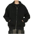 thumbnail image 3 of ZHOUCHANKIDS Heavyweight Fall Cardigan Sweatshirt Men's and Women's Trendy Double Zipper Solid Color Hooded Jacket Black XXL, 3 of 8