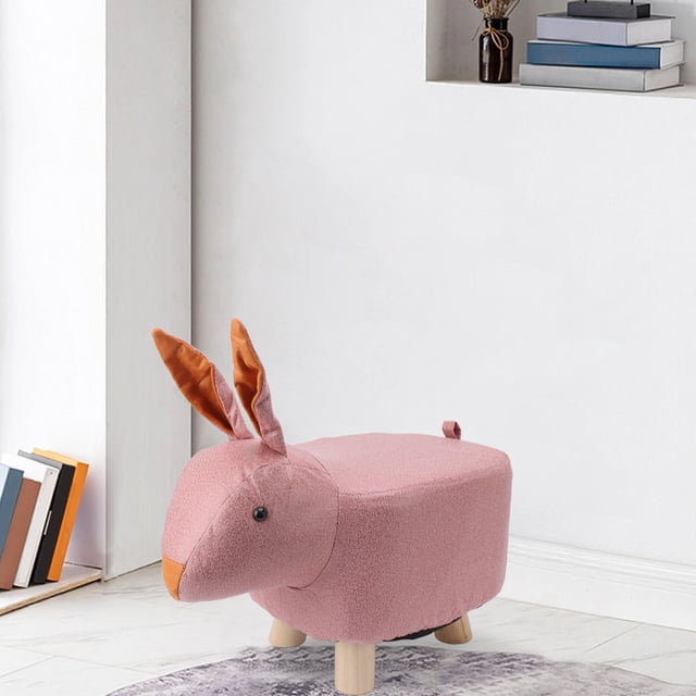 Small Footstool, Cute Animal Ottoman Foot Rest With Anti Slip Silent Pads, Bedside Step Stool Padded Footstool, Wooden Frame And Legs, Elastic Sponge Cushion For Livingroom Bedroom