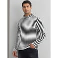 thumbnail image 2 of DARING DIVA Men's Striped Turtleneck Long Sleeves Pullover Stripes T-Shirt S Black White, 2 of 6