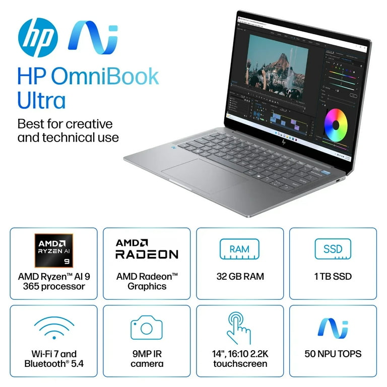 HP OmniBook Ultra AI Powered Laptop 14.0in Touchscreen IPS 2.2K
