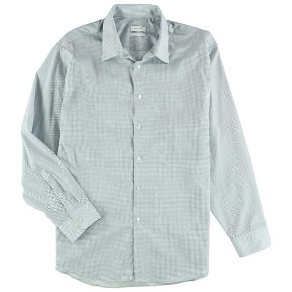 Calvin Klein Mens Non-Iron Button Down Dress Shirt, Blue, 17.5" Neck 34"-35" Sleeve