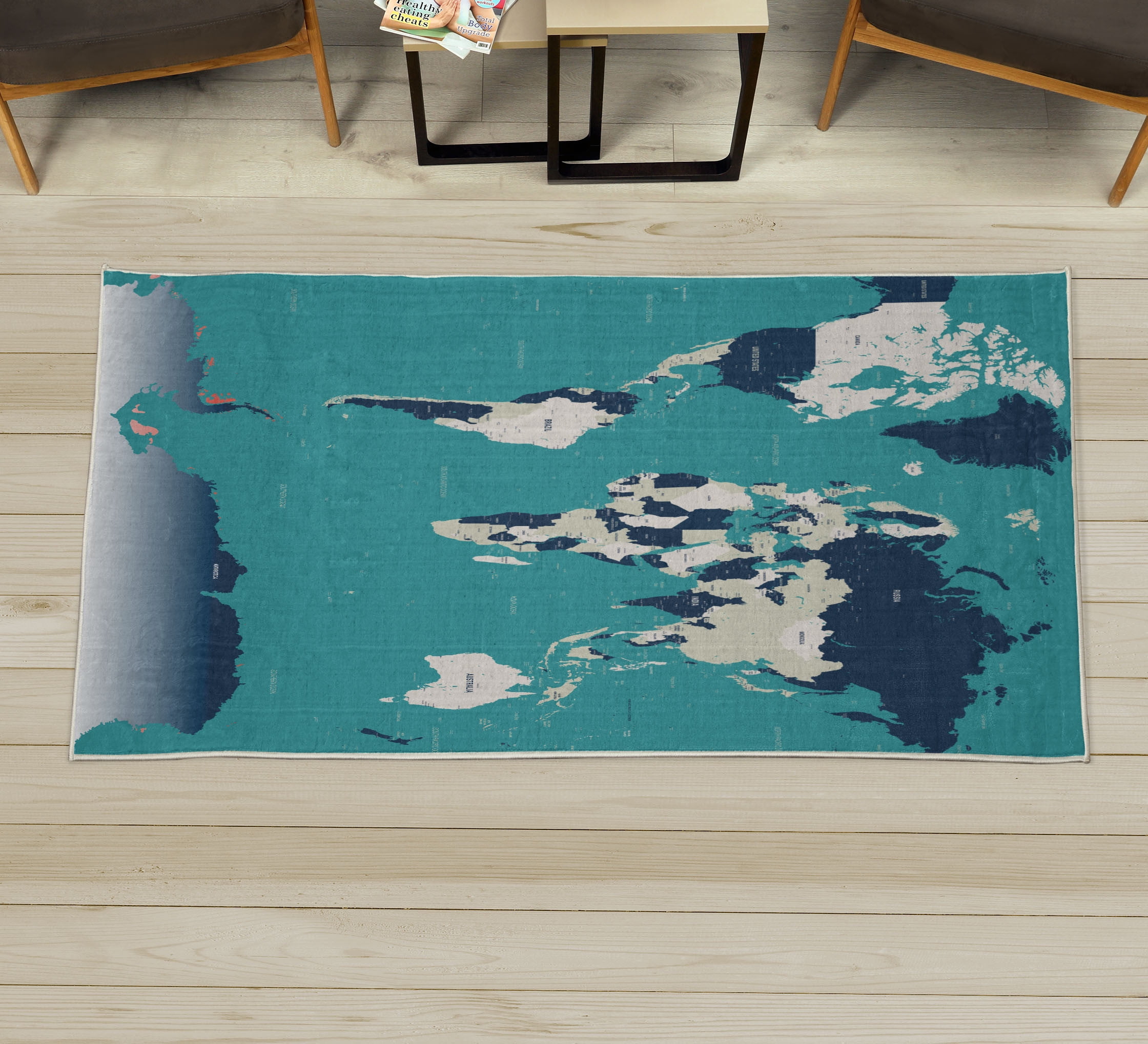 Earth Decorative Rug, Detailed World Map with All Countries Major