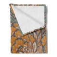 thumbnail image 2 of Floral Soft Flannel Fleece Throw Blanket, Pattern of Flowers and Peacock Feathers Floral Arrangement Artwork, Cozy Plush for Indoor and Outdoor Use, 50" x 60", Petrol Blue Pale Coffee, by Ambesonne, 2 of 5