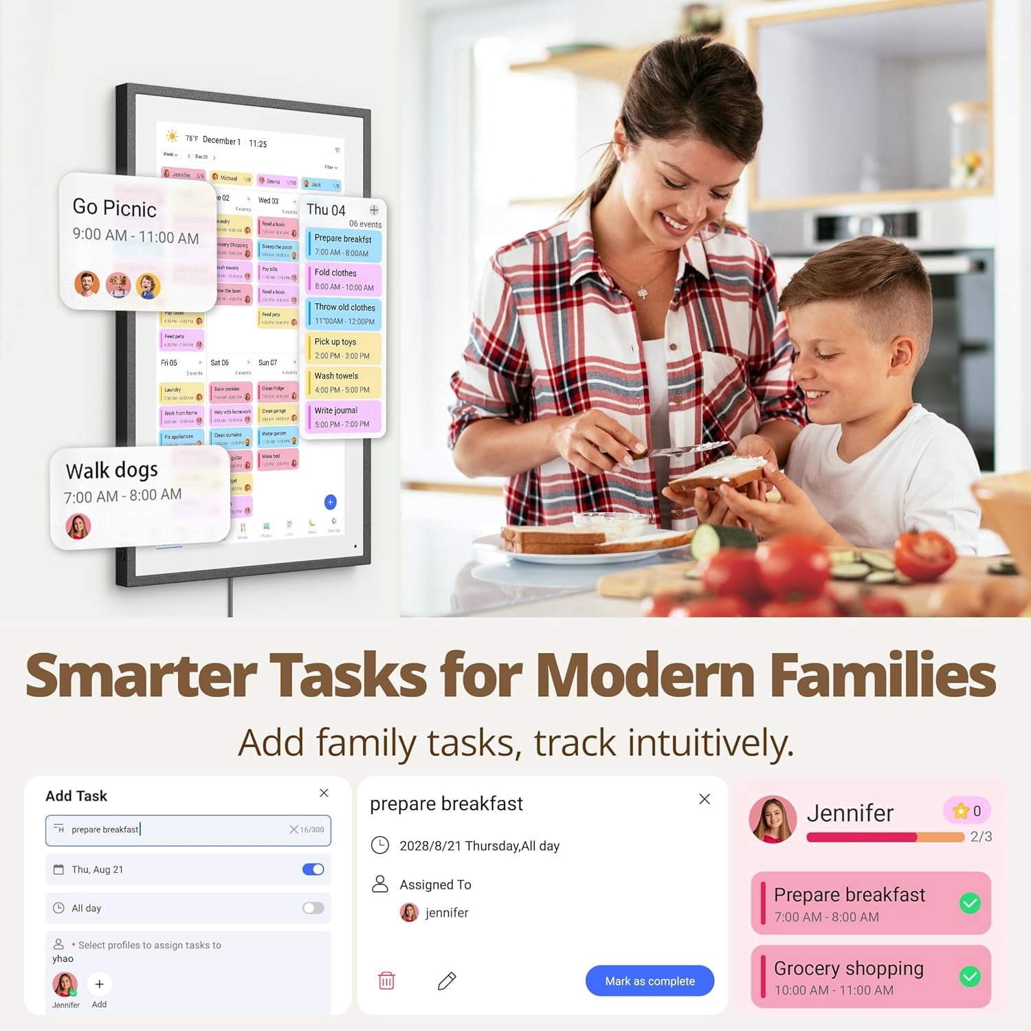 Dragon Touch Digital Calendar 21.5 Inch Touch Screen, Electronic Wall Calendar Chore Chart for Family Monthly/Weekly Planner- Black