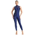 thumbnail image 6 of Yruioon Women's One Piece Gymnastics Unitard Shiny Rhinestone Jumpsuit Sheer Mesh Patchwork Bodysuit NavyBlue XL, 6 of 6