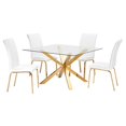 thumbnail image 1 of Square 47" x 47" Clear Glass 5pc Dining Set with Gold Stainless Steel, 1 of 8