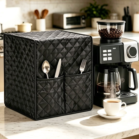 Coffee Maker Cover, Stain Resistant & Washable Dustproof Protector with Storage Pocket, Dust Cover for Kitchen Small Appliances(Standard)
