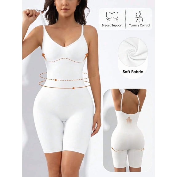 White Womens Seamless Shapewear Bodysuit With Bust Lift, Tummy Control & Butt Lift