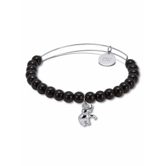 PalmBeach Jewelry Natural Black Onyx Silvertone Elephant Charm Bangle, 7.5 Inches