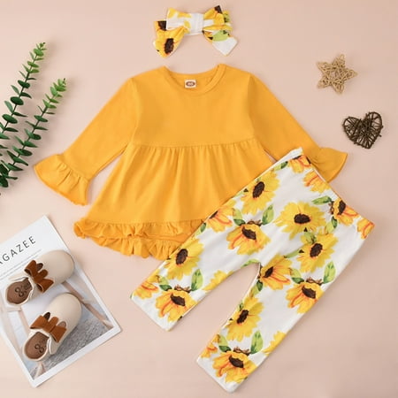 

Baby Girl Clothes Ruffled Top + Pants + Headband 3 PCS Outfits Set