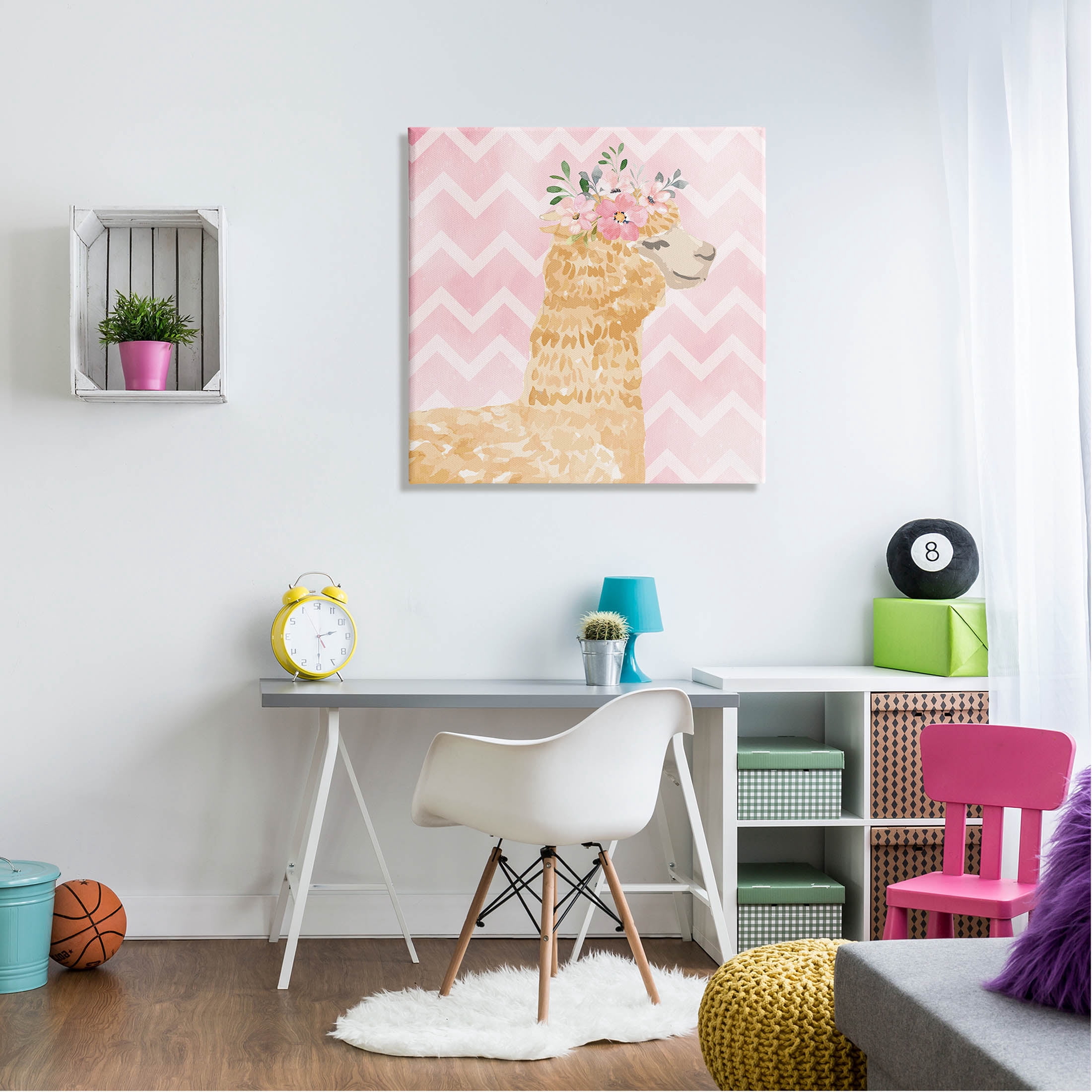 Stupell Industries Chevron Patterned Alpaca Blooms Graphic Art Gallery Wrapped Canvas Print Wall Art, Design by ND Art