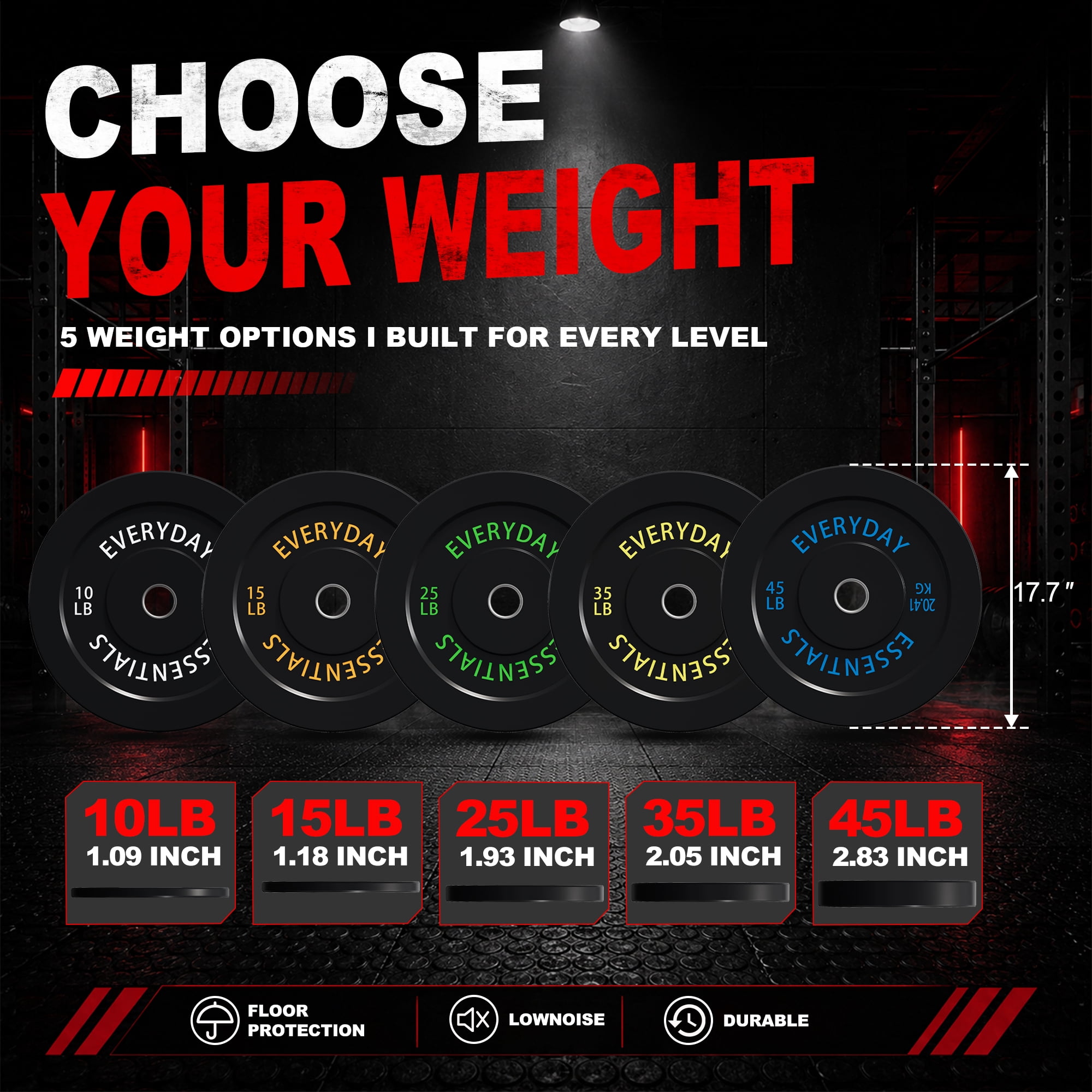 INTRTLOCKINGING TILES 260 LB Bumper Plates, 2-Inch Olympic Black Rubber Weight Set for Home Workouts, Weightlifting and Strength Training