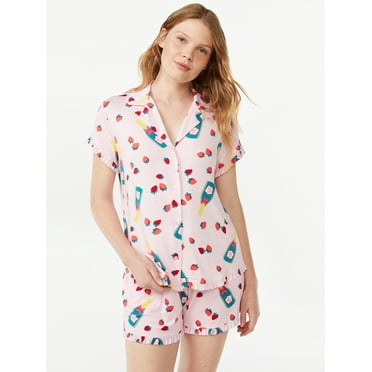 Joyspun Women's Ruffled Pajama Top and Shorts Set, 2-Piece, Sizes up to ...