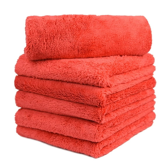 CarCarez Microfiber Towels for Car Wash Drying, 450GSM Edgeless Scratch-Free Auto Detailing Cloths, Ultra Absorbent Microfiber Drying Towels, 16"x16", 6 Pack, Red