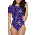 thumbnail image 1 of Kdxio Justaucorps à Manches Courtes Imprimé Flocon de Neige Bleu Violet Col Rond Modal Doux Confortable Ajusté Aguichant Top-TTG, 1 of 7
